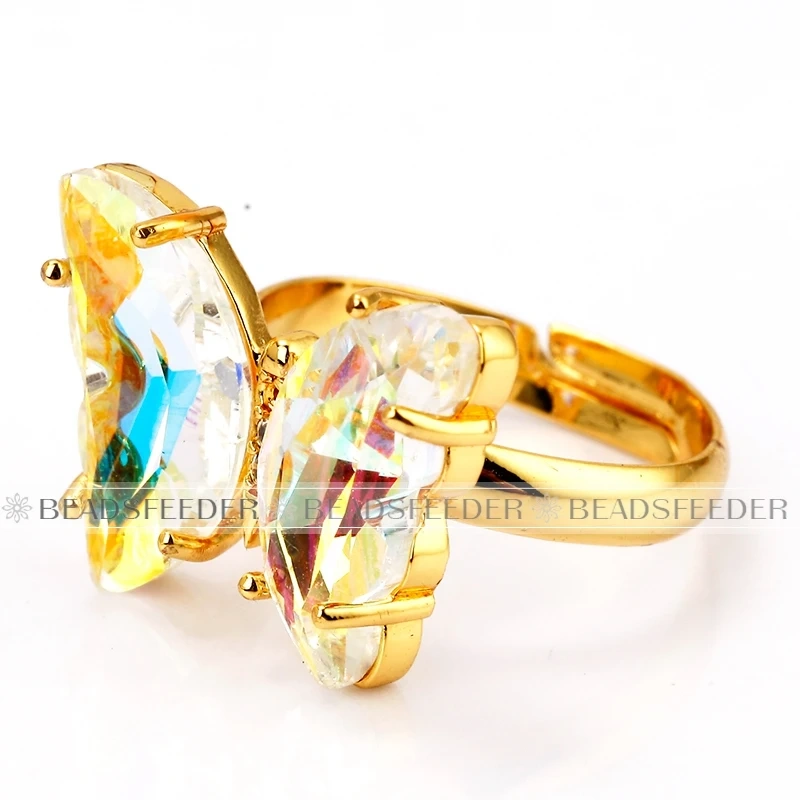 Butterfly Finger Ring Mariposa Fashion Romantic Sweet Colorful Transparent Crystal Women's Adjustable Ring Girl Party Jewelry