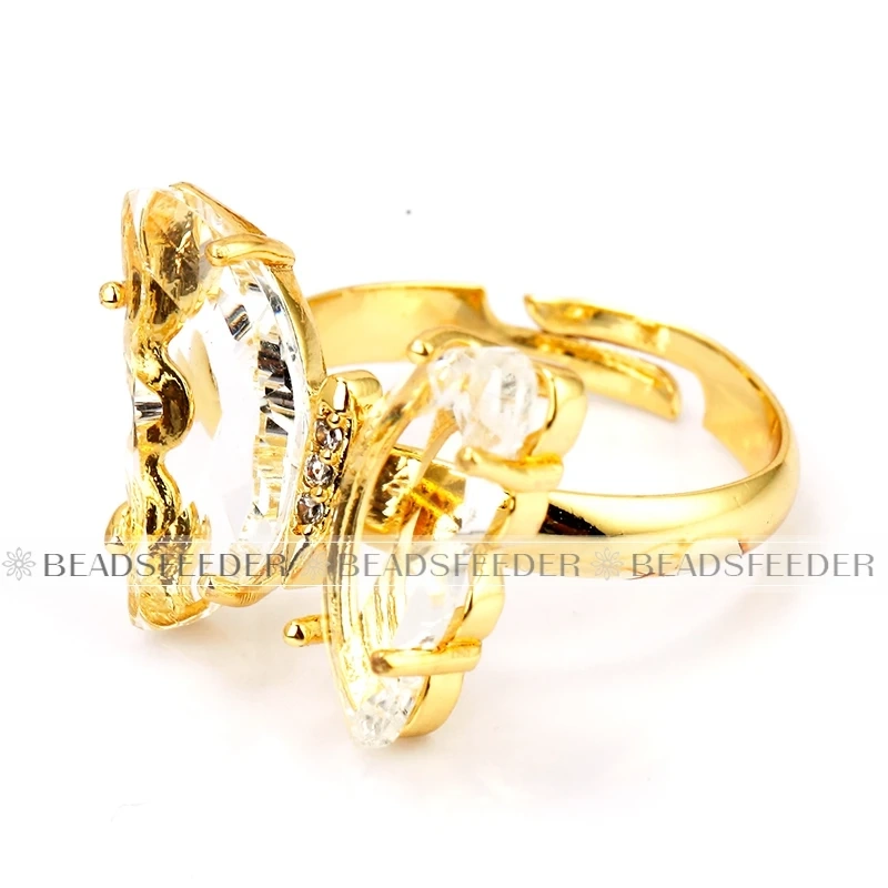 Butterfly Finger Ring Mariposa Fashion Romantic Sweet Colorful Transparent Crystal Women's Adjustable Ring Girl Party Jewelry