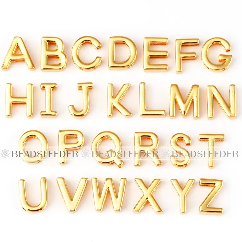 Mini Initial Letter Slider Beads, Name Pendant With Gold Plated Colour , Not Easy to Tarnish, Fashion Jewelry Findings , 1pc