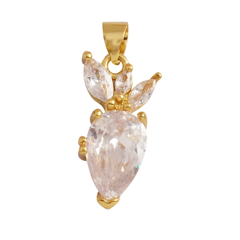 Colourful Zircon Apple Cherry Strawberry Grape Fruit Charm Pendant,Sweet 18K Gold Plated Brass Necklace for Jewelry Findings