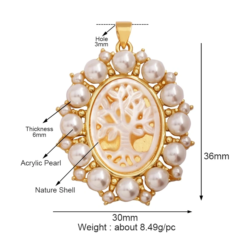 Shell Pearl 18K Gold Plated Life Tree Angel Charm Pendant,Holy Religious Jesus Virgin Mary Jewelry Necklace Accessories Supplies