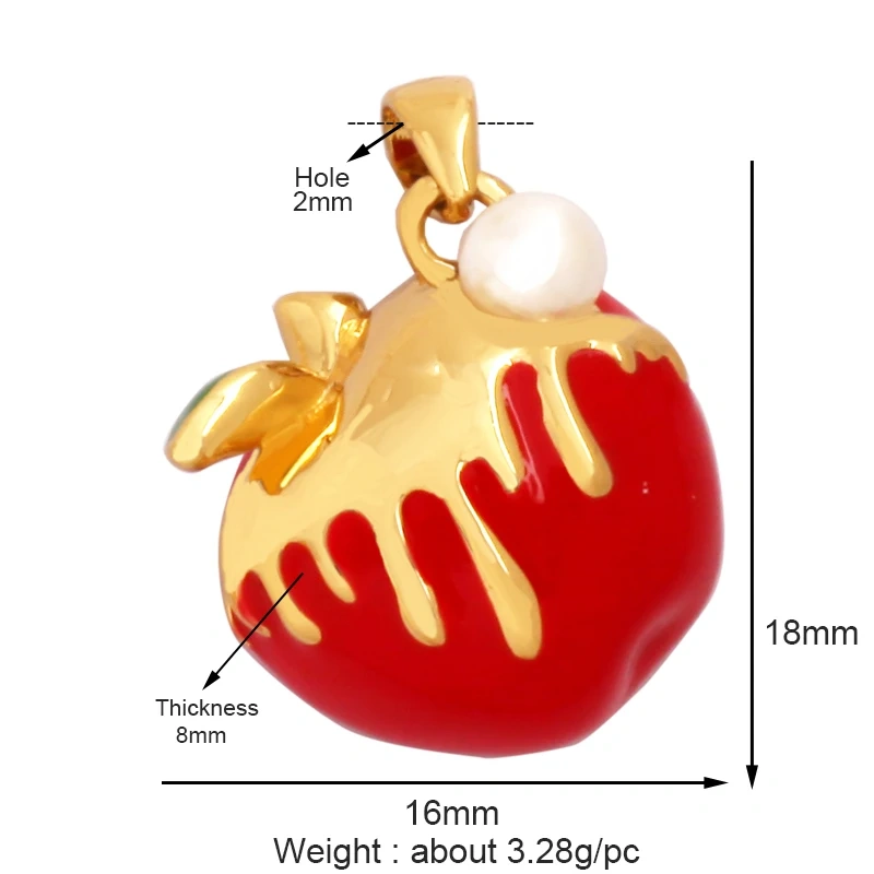 Colourful Zircon Apple Cherry Strawberry Grape Fruit Charm Pendant,Sweet 18K Gold Plated Brass Necklace for Jewelry Findings