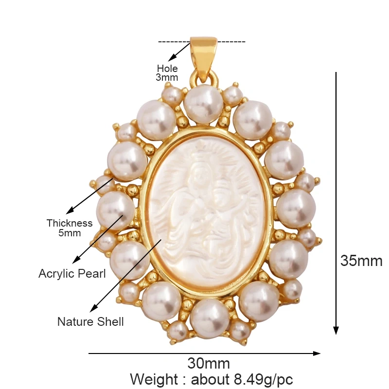 Shell Pearl 18K Gold Plated Life Tree Angel Charm Pendant,Holy Religious Jesus Virgin Mary Jewelry Necklace Accessories Supplies