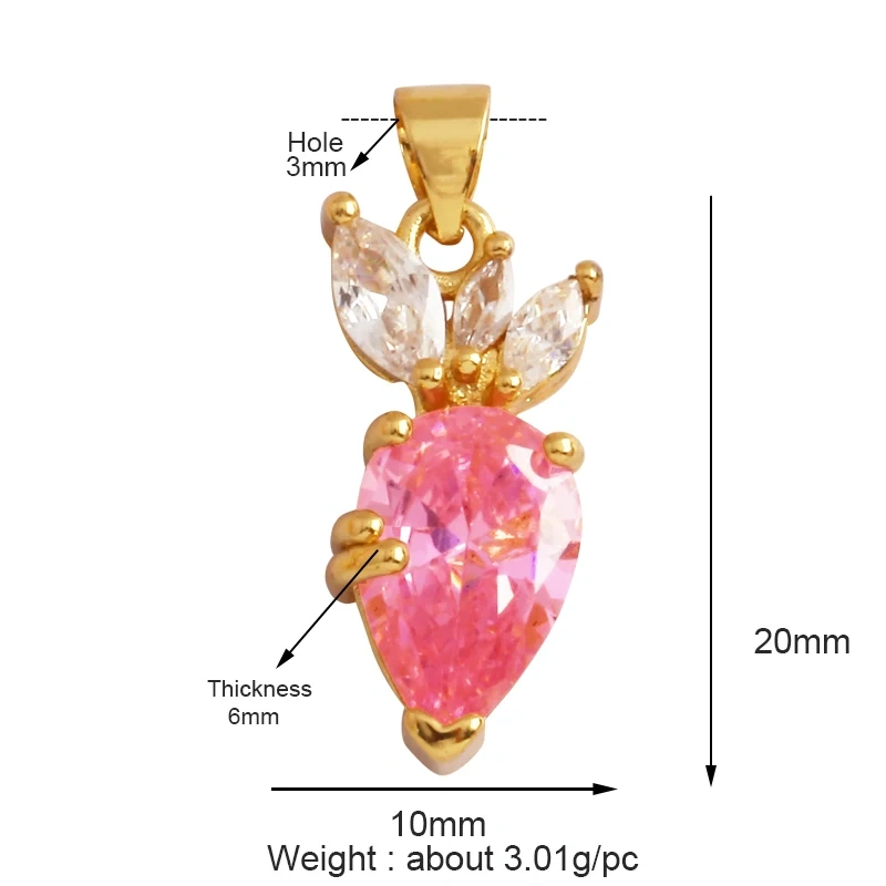 Colourful Zircon Apple Cherry Strawberry Grape Fruit Charm Pendant,Sweet 18K Gold Plated Brass Necklace for Jewelry Findings