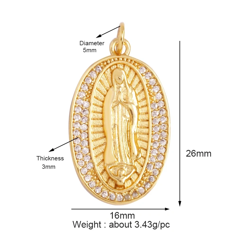 Religious Style Holy Virgin Mary Jesus Geometry Charm Pendant,18K Gold Inlaid Cubic Zirconia Jewelry Necklace Accessories Supply