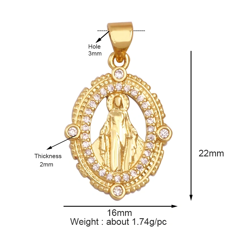 Religious Style Holy Virgin Mary Jesus Geometry Charm Pendant,18K Gold Inlaid Cubic Zirconia Jewelry Necklace Accessories Supply