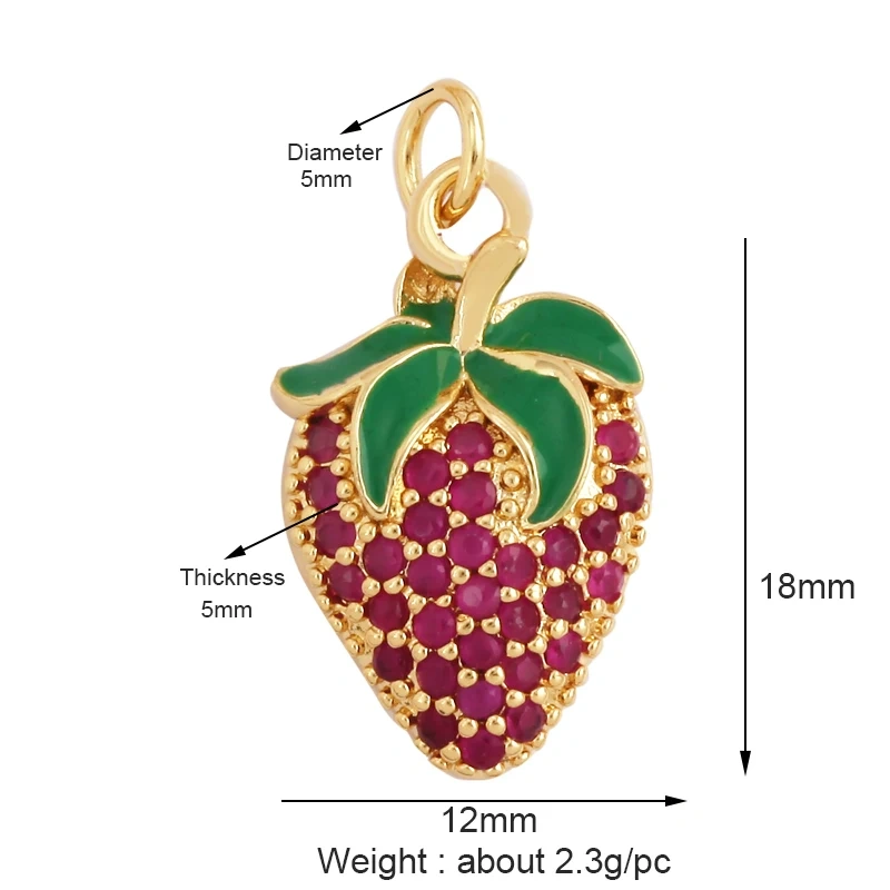Colourful Zircon Apple Cherry Strawberry Grape Fruit Charm Pendant,Sweet 18K Gold Plated Brass Necklace for Jewelry Findings