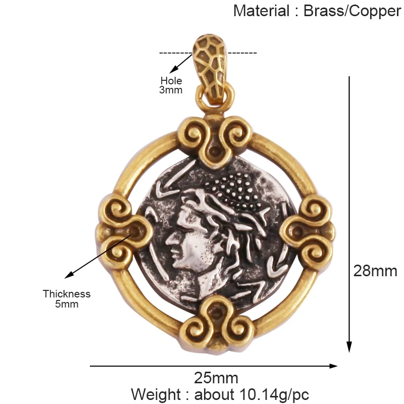 Newest Antique Gold Bronze Beauty Portrait Knight Angel Goddess Coin Medallion Charm Pendant,Necklace Jewelry Accessories Supply