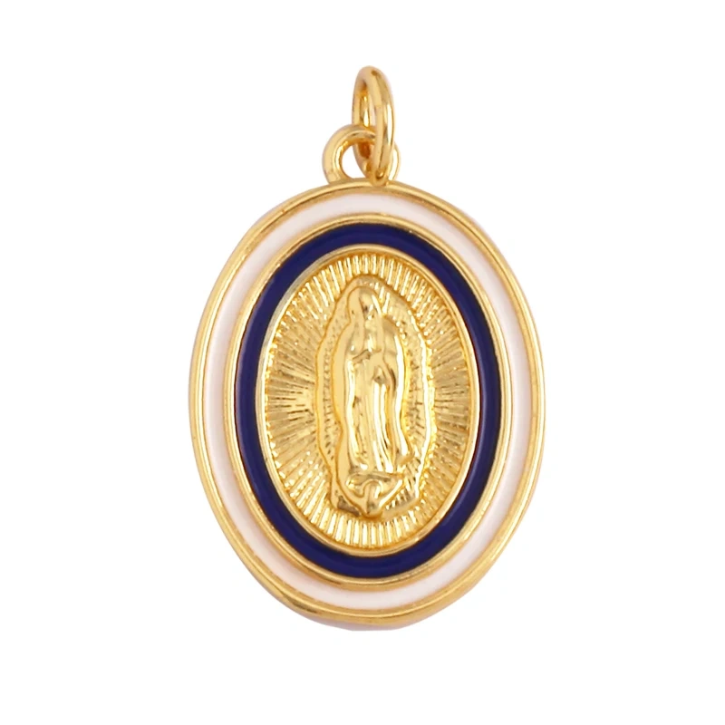 Religious Style Holy Virgin Mary Jesus Geometry Charm Pendant,18K Gold Inlaid Cubic Zirconia Jewelry Necklace Accessories Supply
