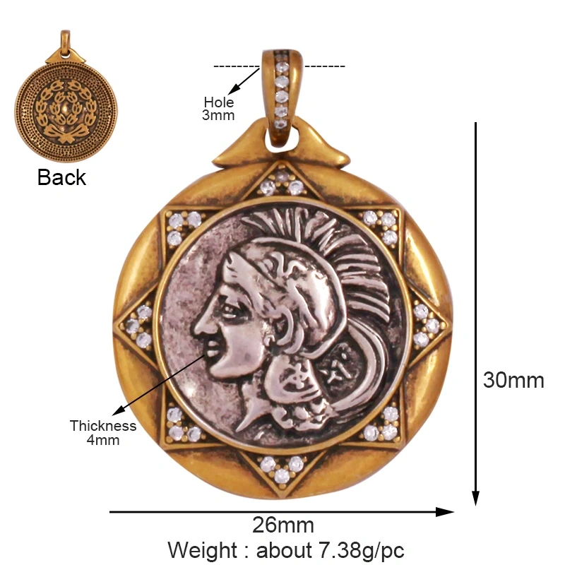 Newest Antique Gold Bronze Beauty Portrait Knight Angel Goddess Coin Medallion Charm Pendant,Necklace Jewelry Accessories Supply