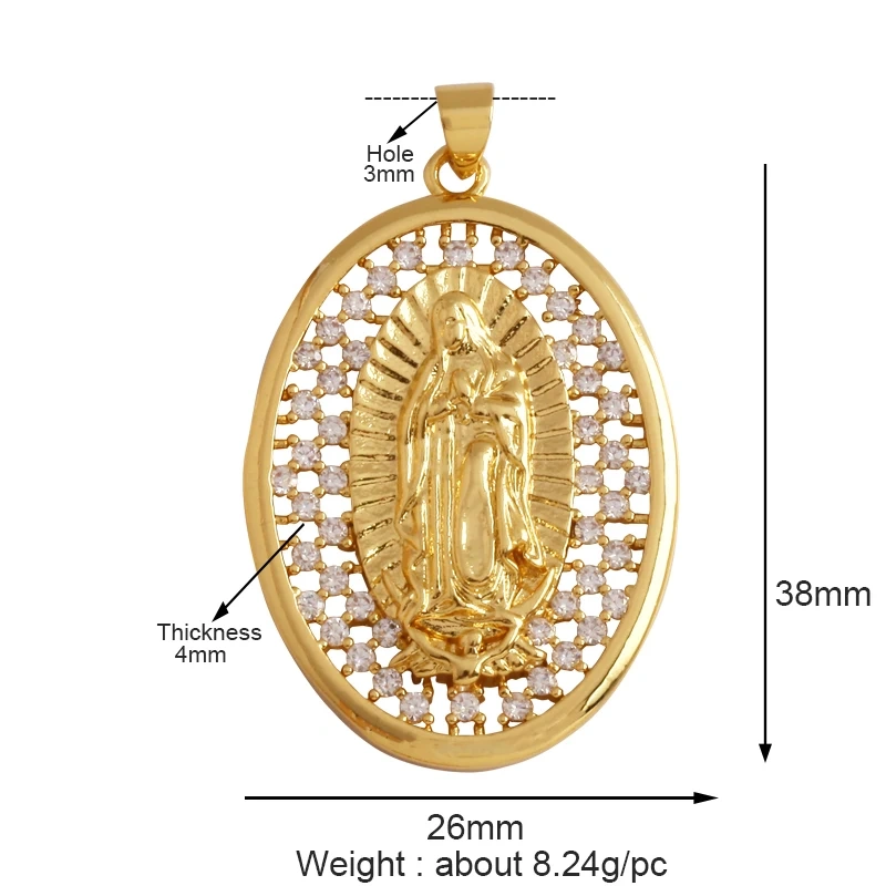 Unique Religious Jesus Holy Virgin Mary Love Heart Charms Pendant,Latest 18K Gold Plated Micro Zircon Jewelry Necklace Supplies