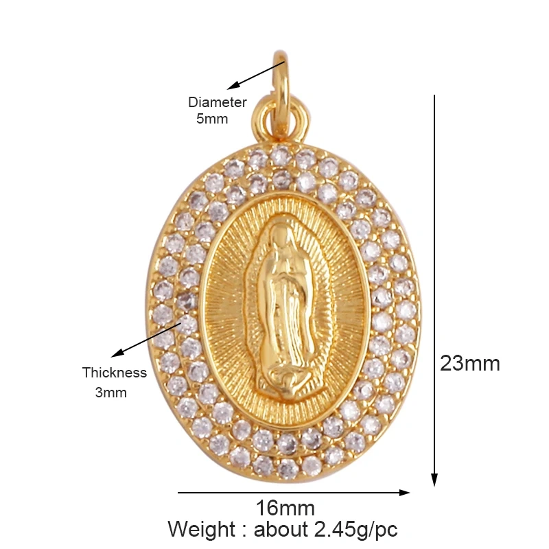 Religious Style Holy Virgin Mary Jesus Geometry Charm Pendant,18K Gold Inlaid Cubic Zirconia Jewelry Necklace Accessories Supply