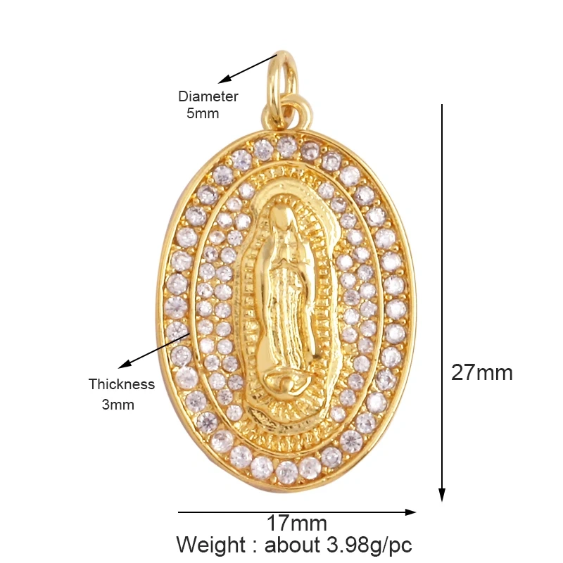 Religious Style Holy Virgin Mary Jesus Geometry Charm Pendant,18K Gold Inlaid Cubic Zirconia Jewelry Necklace Accessories Supply