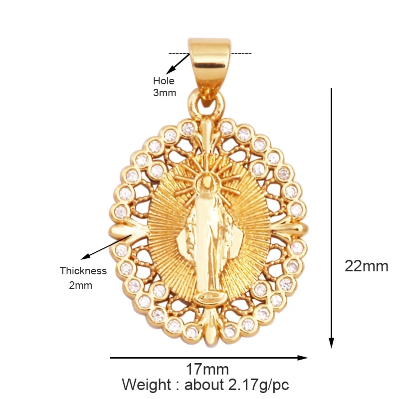 Religious Style Holy Virgin Mary Jesus Geometry Charm Pendant,18K Gold Inlaid Cubic Zirconia Jewelry Necklace Accessories Supply