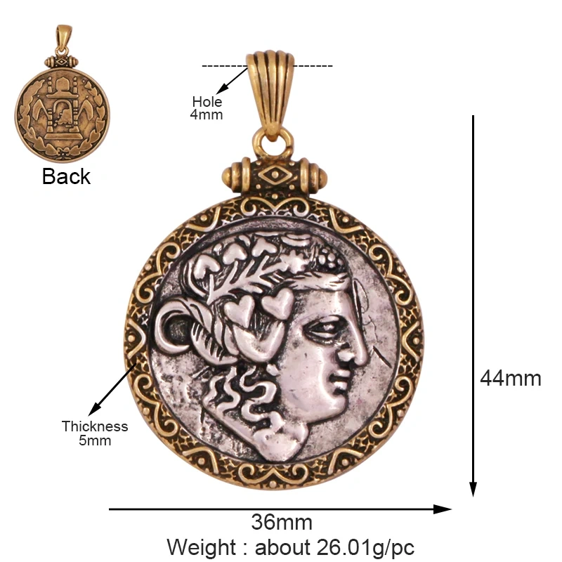 Newest Antique Gold Bronze Beauty Portrait Knight Angel Goddess Coin Medallion Charm Pendant,Necklace Jewelry Accessories Supply