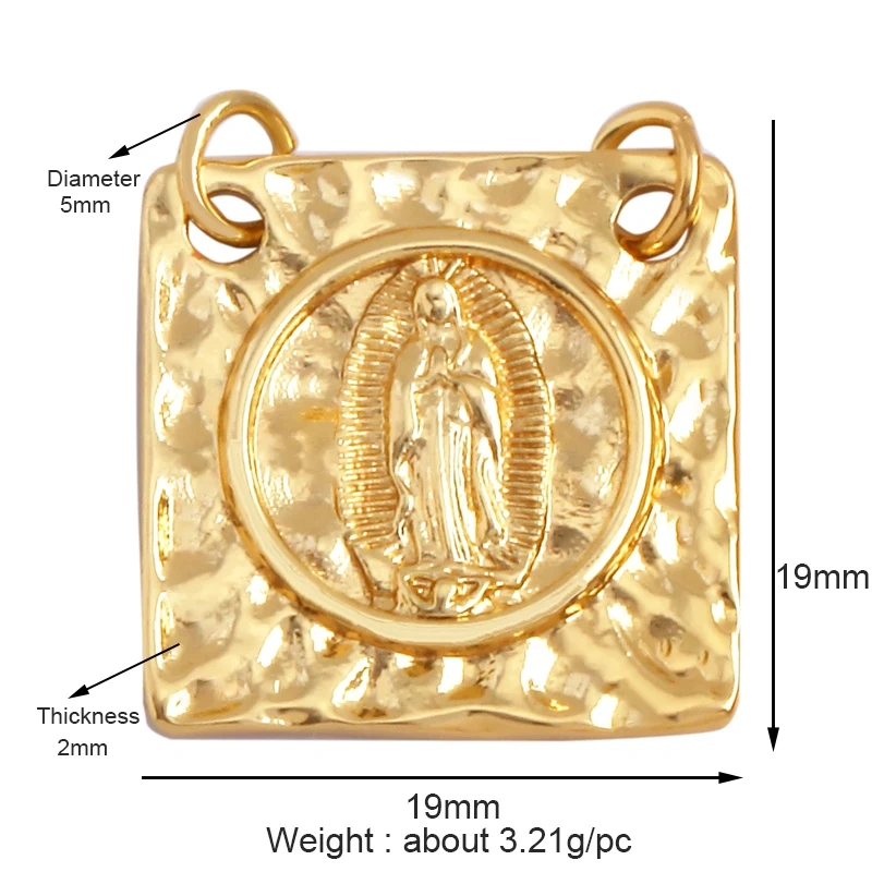 Religious Style Holy Virgin Mary Jesus Geometry Charm Pendant,18K Gold Inlaid Cubic Zirconia Jewelry Necklace Accessories Supply