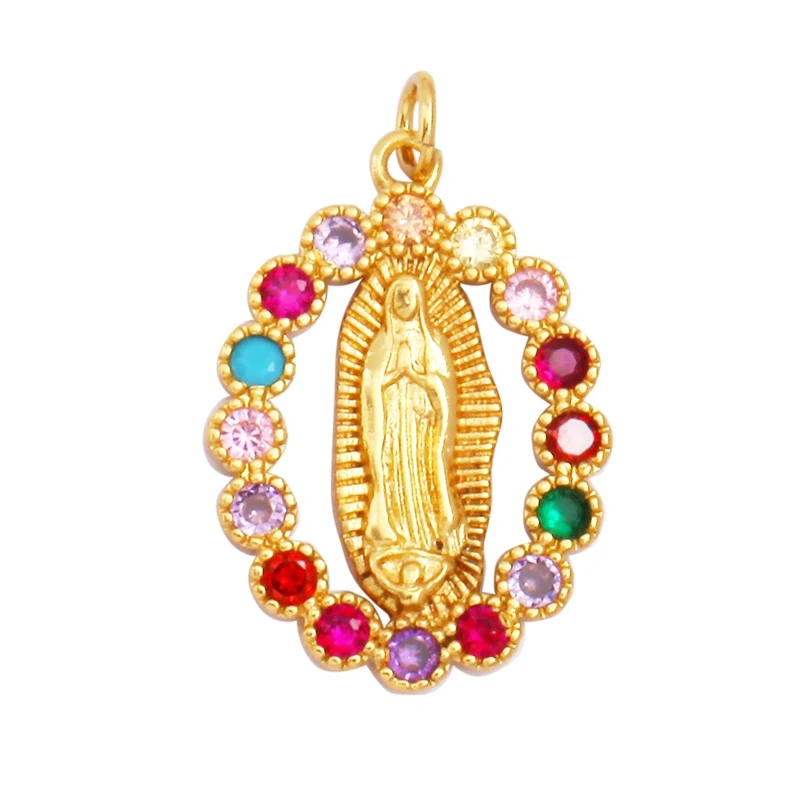 Retro Style Religious Jesus Holy Virgin Mary Charms Pendant,Latest 18K Gold Plated Micro Zircon Jewelry Necklace Supplies
