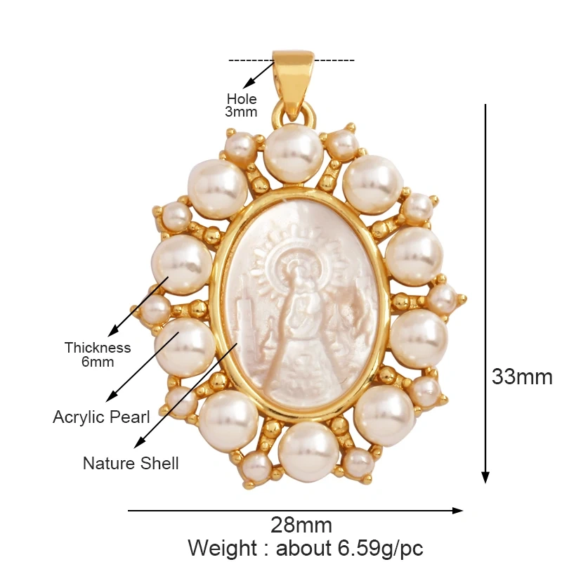 Shell Pearl 18K Gold Plated Life Tree Angel Charm Pendant,Holy Religious Jesus Virgin Mary Jewelry Necklace Accessories Supplies