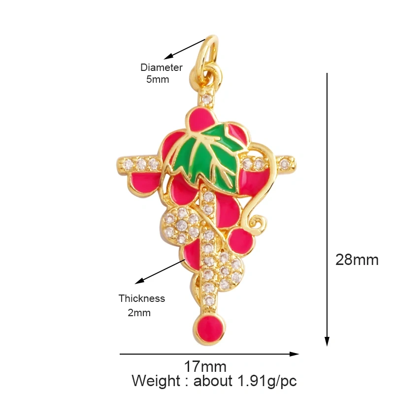 Colourful Zircon Apple Cherry Strawberry Grape Fruit Charm Pendant,Sweet 18K Gold Plated Brass Necklace for Jewelry Findings