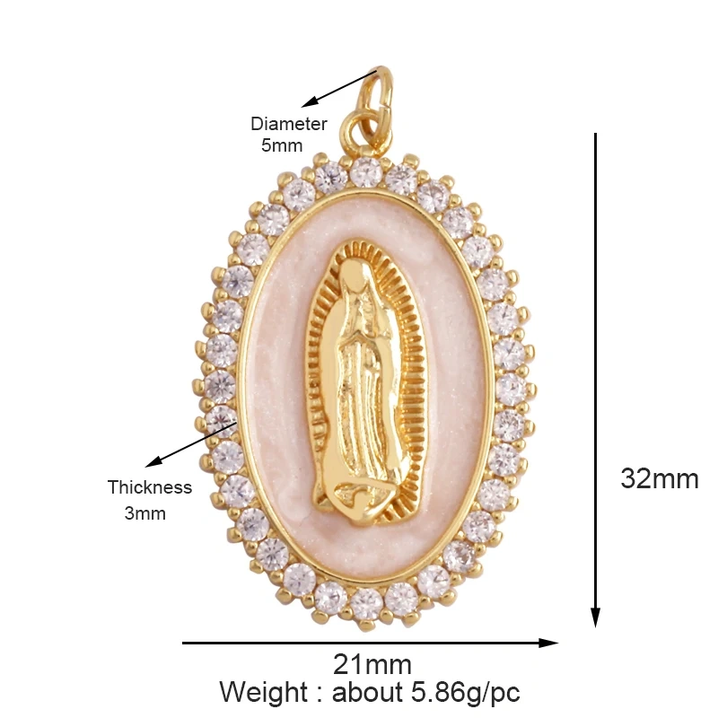 Religious Style Holy Virgin Mary Jesus Geometry Charm Pendant,18K Gold Inlaid Cubic Zirconia Jewelry Necklace Accessories Supply