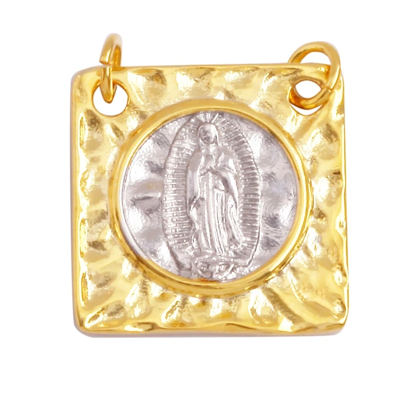 Religious Style Holy Virgin Mary Jesus Geometry Charm Pendant,18K Gold Inlaid Cubic Zirconia Jewelry Necklace Accessories Supply