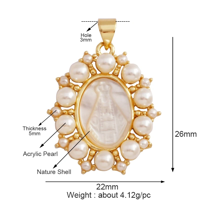 Shell Pearl 18K Gold Plated Life Tree Angel Charm Pendant,Holy Religious Jesus Virgin Mary Jewelry Necklace Accessories Supplies