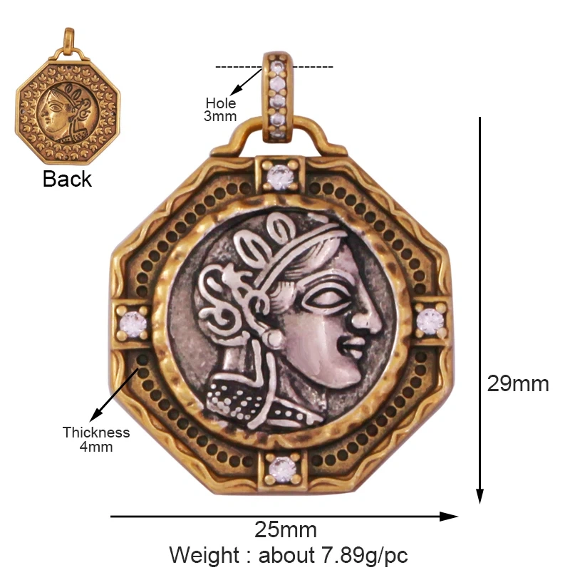 Newest Antique Gold Bronze Beauty Portrait Knight Angel Goddess Coin Medallion Charm Pendant,Necklace Jewelry Accessories Supply
