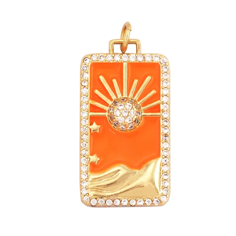 Compass Shining Sun Moon Star Shell Charm Pendant,18K Plated Gold Inlaid Cubic Zirconia Jewelry Necklace Bracelet Supplies