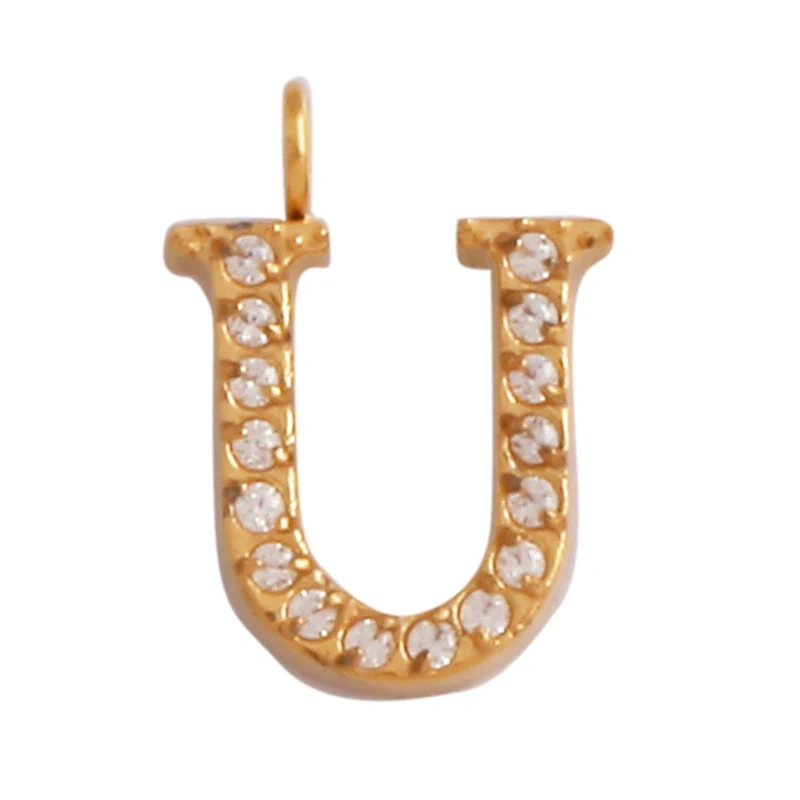 New 316 Stainless Steel Full Zircon Initial Name A-Z Letter Charm Pendant,Bracelet Necklace Jewelry Findings Components Supplies
