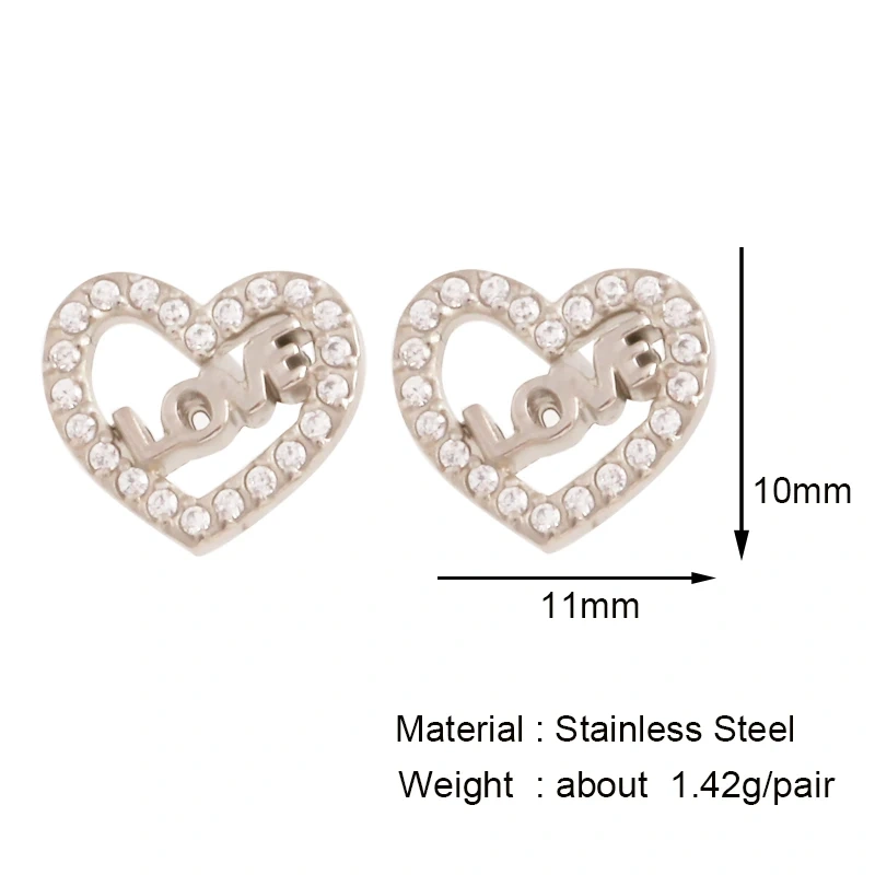 Fashion Love Heart Charm Earring,Rectangle Square Oval Round Geometry Ear Stud,316 Stainless Steel Gold Plated Jewelry Supplies