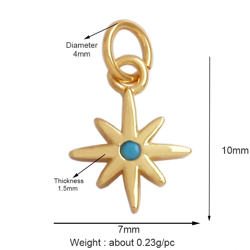 Shining Sun Star Moon Shell Charm Pendant,18K Plated Gold Inlaid Cubic Zirconia Jewelry Findings Necklace Bracelet Supplies