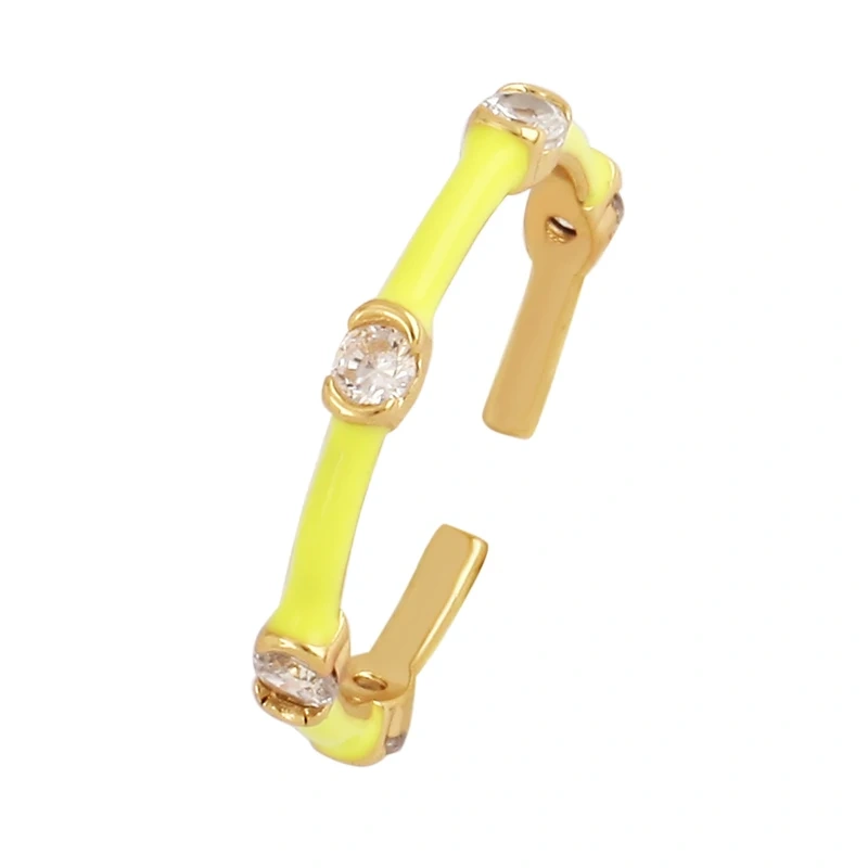 Unique Style Fashion Colorful Geometry Finger Ring,18K Gold Plated Zircon Open Adjustable Rings Charm Jewelry Findings Supplies