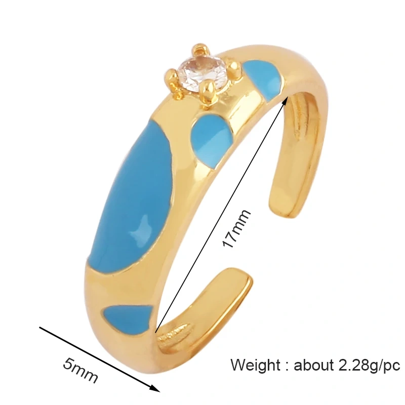 Fashion Cubic Zirconia Geometry Colorful Finger Ring,18K Gold Plated Open Adjustable Rings Charm Jewelry Findings Supplies