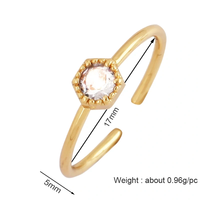 Unique Style Fashion Colorful Geometry Finger Ring,18K Gold Plated Zircon Open Adjustable Rings Charm Jewelry Findings Supplies