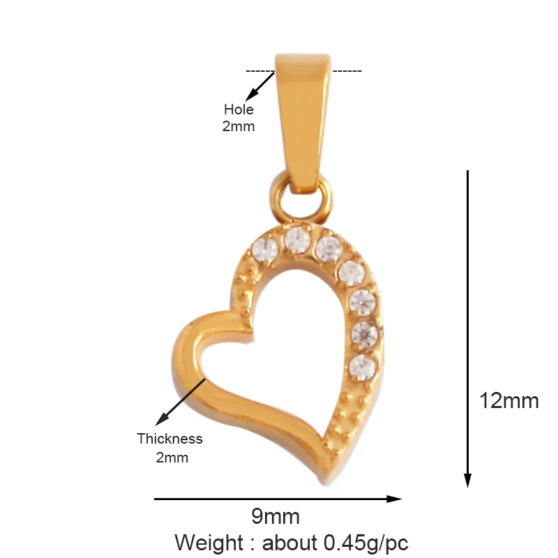 Fashion Love Heart 316 Stainless Steel Cubic Zirconia Geometry Charm Pendant,Jewelry Findings Bracelet Necklace Supplies