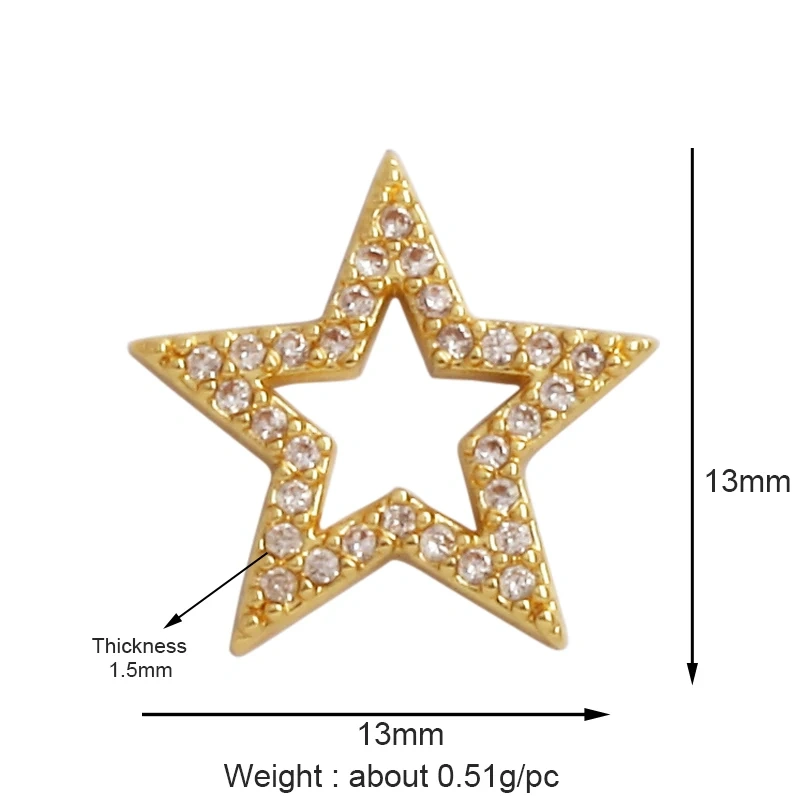 Shining Sun Star Moon Shell Charm Pendant,18K Plated Gold Inlaid Cubic Zirconia Jewelry Findings Necklace Bracelet Supplies