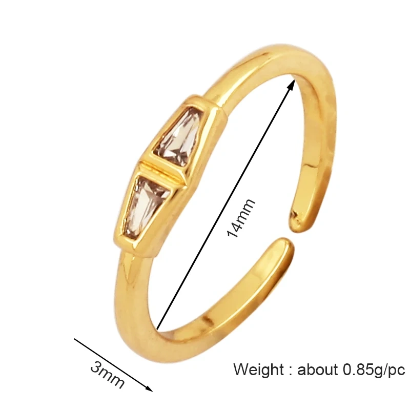 Unique Style Fashion Colorful Geometry Finger Ring,18K Gold Plated Zircon Open Adjustable Rings Charm Jewelry Findings Supplies