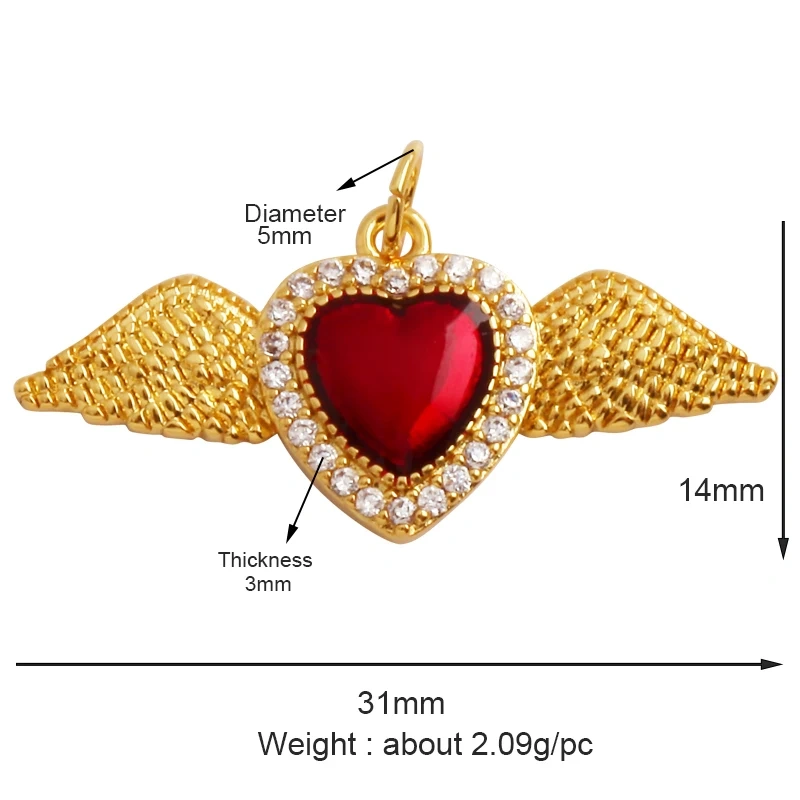 Colour Rainbow Love Heart Wing Shell Pearl Zircon Charm Pendant,18K Gold Plated Jewelry Findings Necklace Accessories Supplies