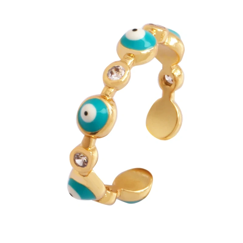 Fashion Colorful Eye Water Drop Shape Finger Ring,18K Gold Plated Zircon Open Adjustable Rings Charm Jewelry Findings Supplies