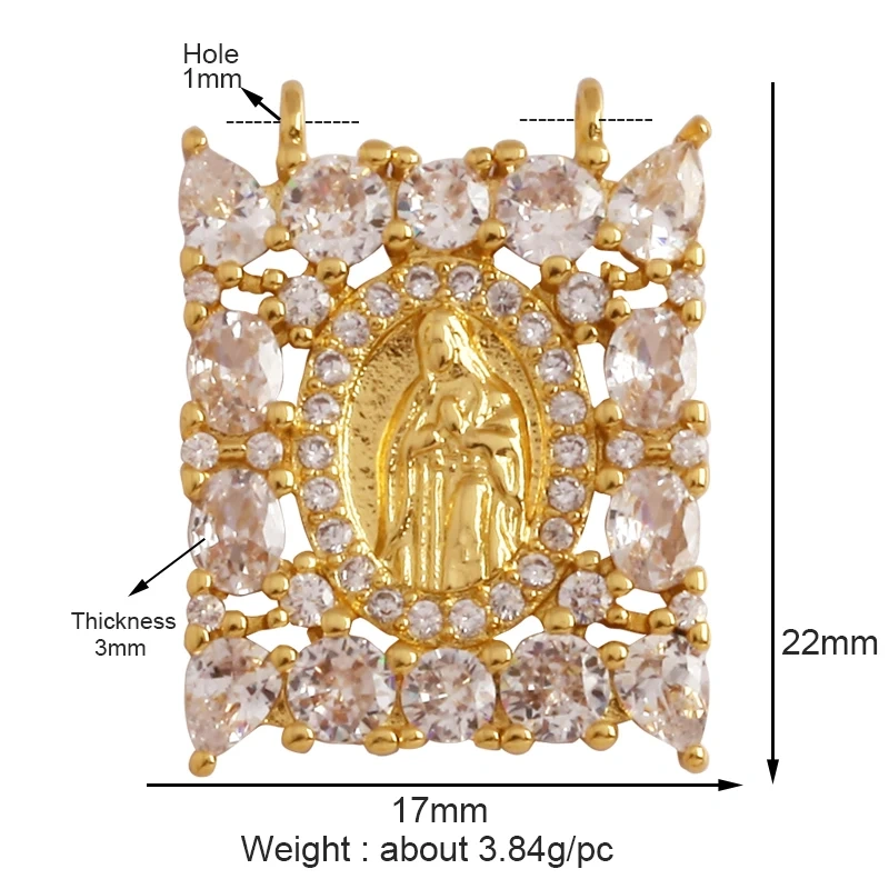 Holy Religious Style Virgin Mary Jesus Geometry Charm Pendant,18K Gold Inlaid Cubic Zirconia Jewelry Necklace Accessories Supply