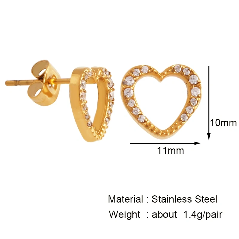 Fashion Love Heart Charm Earring,Rectangle Square Oval Round Geometry Ear Stud,316 Stainless Steel Gold Plated Jewelry Supplies