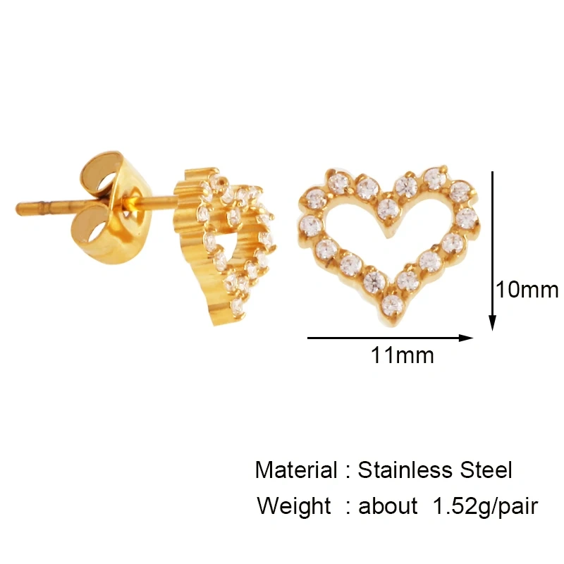 Fashion Love Heart Charm Earring,Rectangle Square Oval Round Geometry Ear Stud,316 Stainless Steel Gold Plated Jewelry Supplies