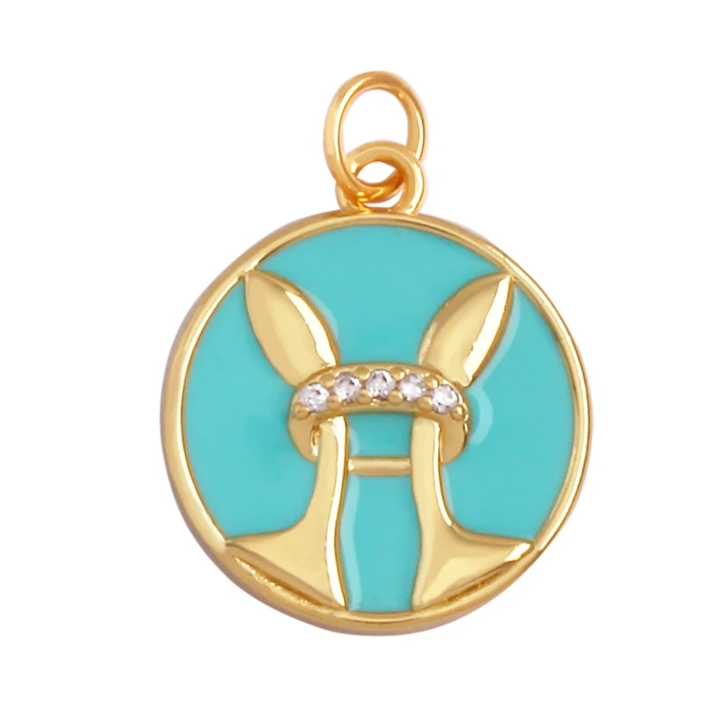 Trendy Zodiac Horoscope Sign Medallion Charm Pendant,18K Gold Plated Colorful Enamel Necklace Bracelet Jewelry Making Supplies