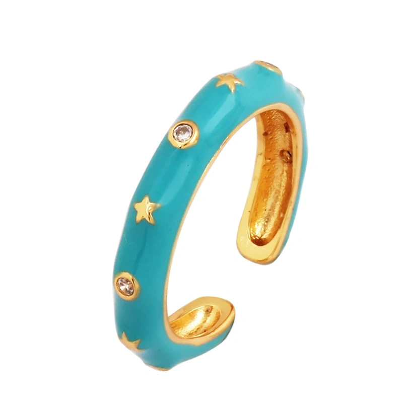 Fashion Cubic Zirconia Geometry Colorful Finger Ring,18K Gold Plated Open Adjustable Rings Charm Jewelry Findings Supplies