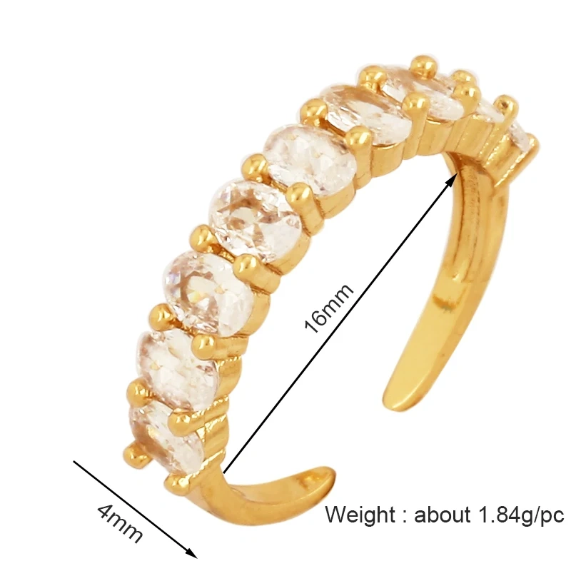 Fashion Cubic Zirconia Geometry Colorful Finger Ring,18K Gold Plated Open Adjustable Rings Charm Jewelry Findings Supplies