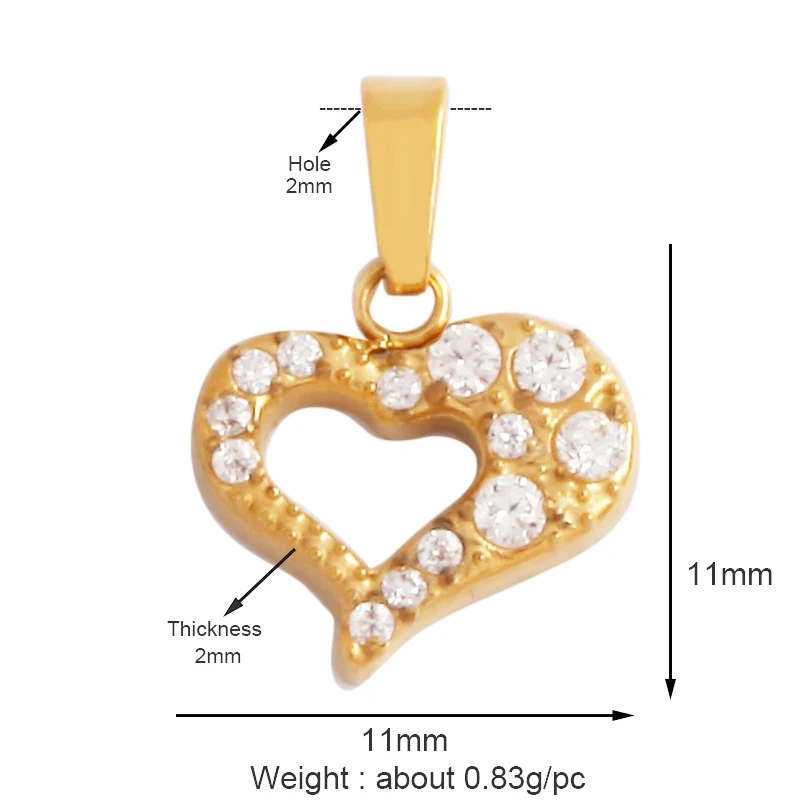 Fashion Love Heart 316 Stainless Steel Cubic Zirconia Geometry Charm Pendant,Jewelry Findings Bracelet Necklace Supplies