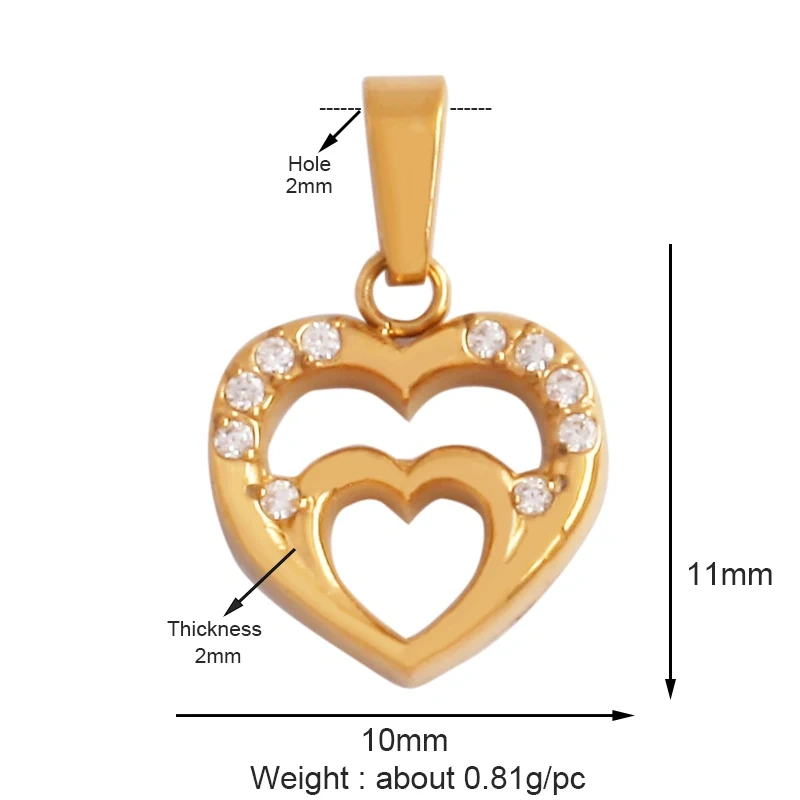 Fashion Love Heart 316 Stainless Steel Cubic Zirconia Geometry Charm Pendant,Jewelry Findings Bracelet Necklace Supplies
