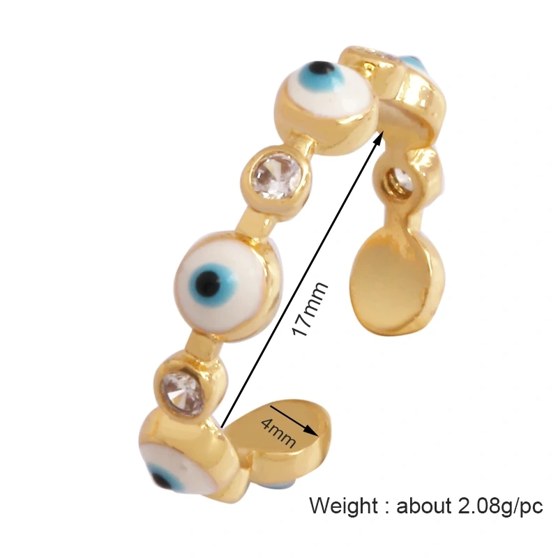 Fashion Colorful Eye Water Drop Shape Finger Ring,18K Gold Plated Zircon Open Adjustable Rings Charm Jewelry Findings Supplies