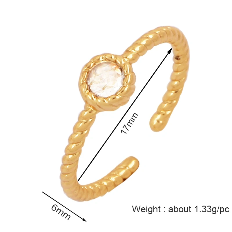 Unique Style Fashion Colorful Geometry Finger Ring,18K Gold Plated Zircon Open Adjustable Rings Charm Jewelry Findings Supplies