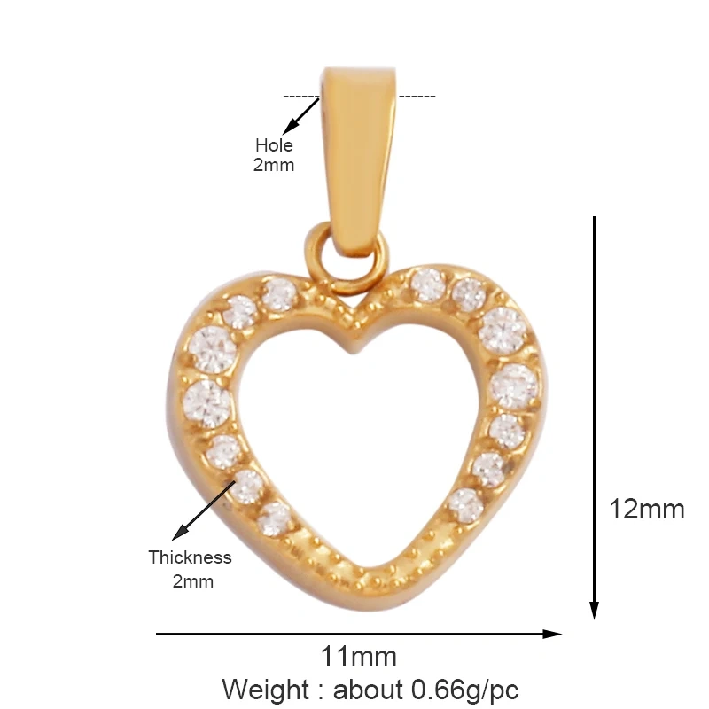Fashion Love Heart 316 Stainless Steel Cubic Zirconia Geometry Charm Pendant,Jewelry Findings Bracelet Necklace Supplies